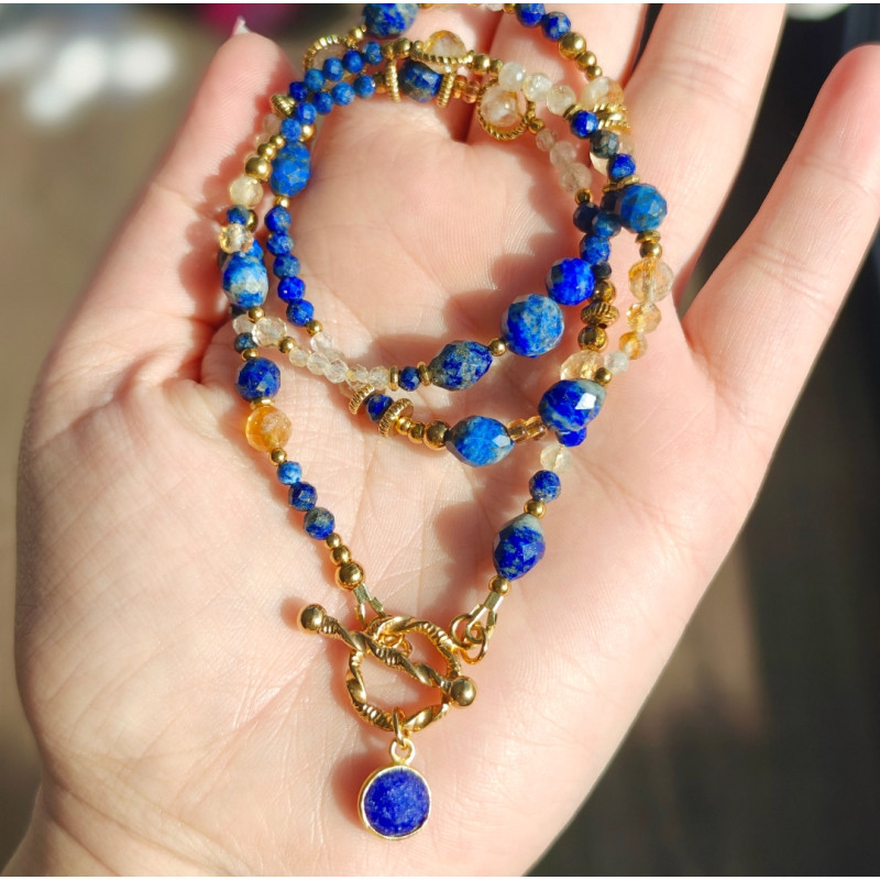 Długi lapis lazuli cytryn kryształ