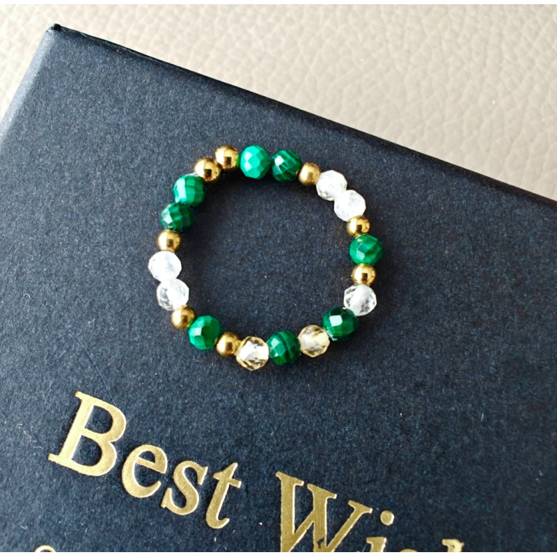 Pierścionek malachit i cytryn