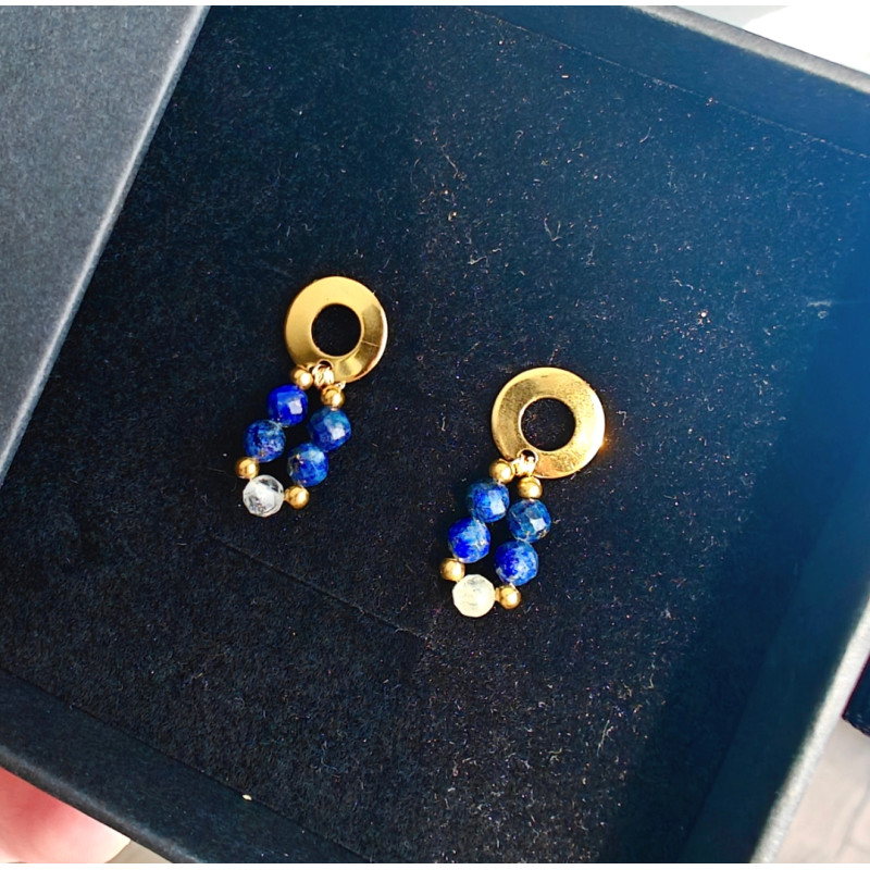 Kolczyki okrągłe lapis lazuli cytryn