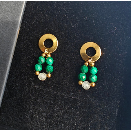 Kolczyki okrągłe malachit i cytryn