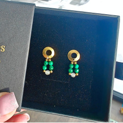 Kolczyki okrągłe malachit i cytryn