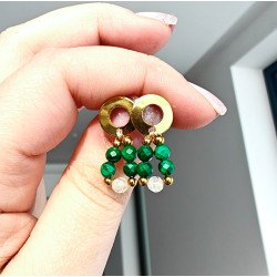 Kolczyki okrągłe malachit i cytryn