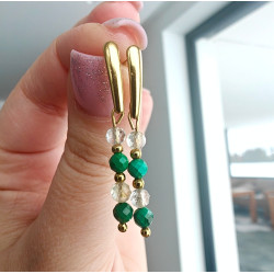 Kolczyki wiszące malachit cytryn