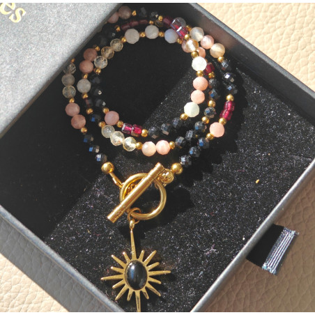 Klasyczny turmalin, kamień księżycowy, granat i cytryn