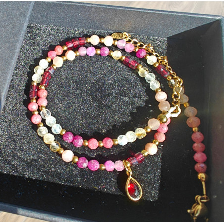 Regulowany rodonit, cytryn, granat, rubin, kamień księżycowy