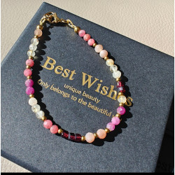 Bransoletka rodonit, kamień księżycowy, cytryn, granat, rubin, turmalin