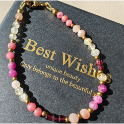 Bransoletka rodonit, kamień księżycowy, cytryn, granat, rubin, turmalin