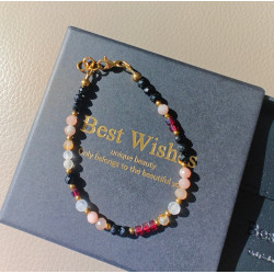 Bransoletka turmalin, kamień księżycowy, cytryn i granat