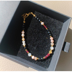 Bransoletka turmalin, kamień księżycowy, cytryn i granat