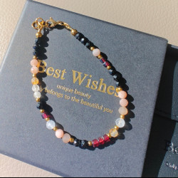 Bransoletka turmalin, kamień księżycowy, cytryn i granat