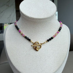 Choker serduszko różowy